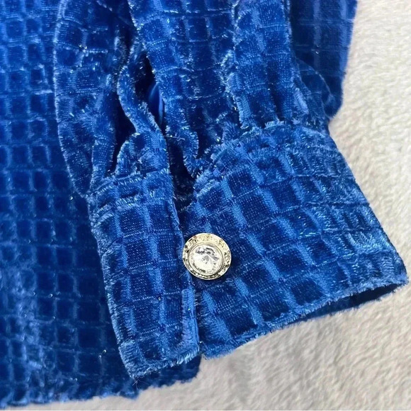 Soft Surroundings Ivy Shirt Women Sz M Velvet Burnout Cobalt Blue Jewel Button - Picture 5 of 13